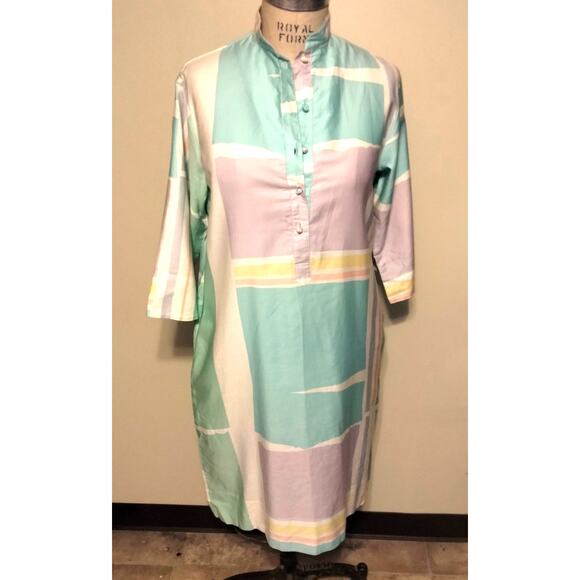 Catherine Ogust Penthouse Gallery Pastel Print Dress Caftan Vintage 80s S - Picture 2 of 10